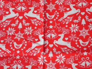 BAWEŁNA 217800/1 renifery na czerwieni